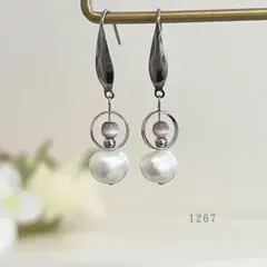 淡水パール＆桜ピンクのキャッツアイ　ピアス　真珠