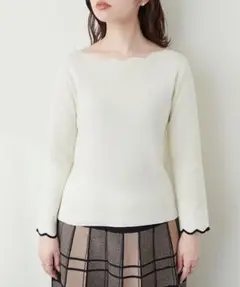 ナチュラルクチュール　袖口配色スカラップニット