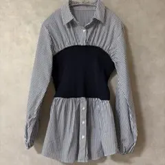 ストライプ柄 ドッキングシャツ 長袖　ROSIEEのサムネイル