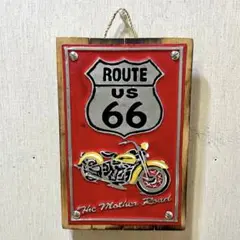 天然木とアルミのサインボード Route 66 ハーレーダビッドソン 木製看板