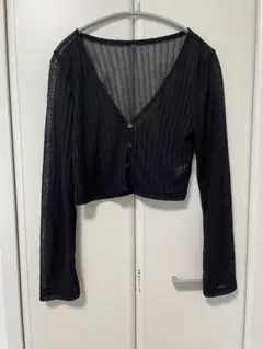 GU ブラックメッシュVネック長袖カーディガン