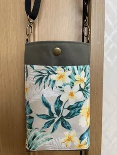 ハワイアン☆カーキ☆ハンドメイドスマホショルダーバック☆ハンドメイドポシェット☆