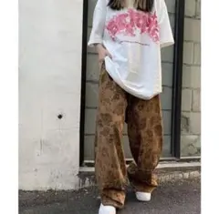 【美品】Y2K ビンテージ風 花柄 ワイドパンツ ズボン