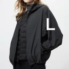 新品タグ付　ポケッタブルUVカットパーカ　ＬユニクロUNIQLOブラック黒未着用