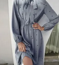 SHEIN Frenchy ハートプリント ランタンスリーブ タイネック ドレス