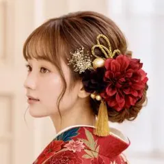 髪飾り 成人式 結婚式 ダークレッド&ブラック 振袖 ハンドメイド 水引