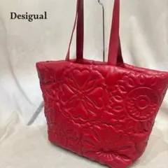 Desigual デシグアル カービングPUレザートートバッグ レッドのサムネイル