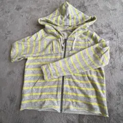 GAPパーカー グレー地・ストライプイエロー