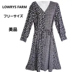 ローリーズファーム 花柄 Vネック 切り替え ロングシャツワンピース とろみ