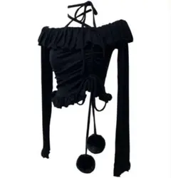 ♡ lilLilly ぽんぽんオフショルトップス Blackのサムネイル