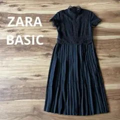 美品 ZARA BASIC ザラ レース切替プリーツワンピース XS ドレス