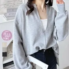 グレー 深Vネック スウェット プルオーバー