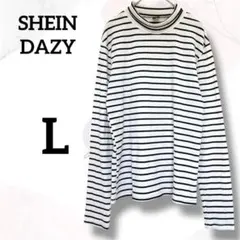 デイズ　タートルネック　L　美品　白　ボーダー　タイト　シンプル　着回し　上品