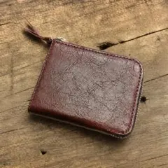 本革 ミニ財布 L字ファスナー コンパクト財布 ワインレッド