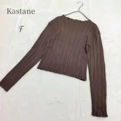 カスタネ 長袖トップス ニットシャツ F ブラウン リブ編みシャツ