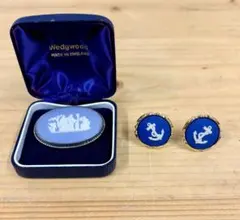 英国ヴィンテージ　ウェッジウッド ジャスパー ブローチ＆カフスボタン 2点セットのサムネイル