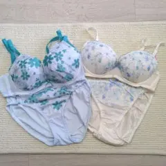 【即日発送】ブラ&Mパンツ2組／トキメキブラ谷間　tutuanna　ブルー系