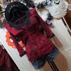 希少新品未使用ヒスグラNewYorkuDolle赤ラメレースニットカーディガン