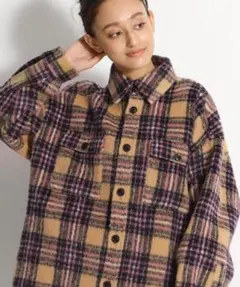 ニコアンド　シャギーチェックコート　ベージュ　ピンク