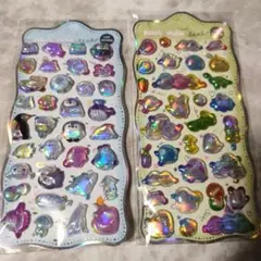 2枚セット　鳥　インコ　ペンギン　シマエナガ　立体　オーロラ　シール　3D