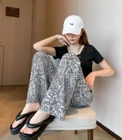 新品　最終値下げ　送料無料　ワイド シルエット 総柄 パンツ ダンス ホワイトM