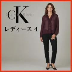 V750*Calvin Klein*長袖ブラウス*フリル*4*M*ボルドーのサムネイル