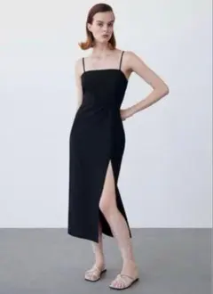 ZARA ザラ　チューブドレス　黒スリットキャミワンピース　タイトワンピース