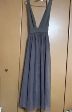 ブラウンVネック ノースリーブ ロングワンピース