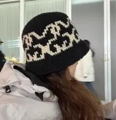 バケハ 黒 バケットハット ニット クラッシャーハット ストリート 冬 帽子