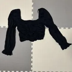 H&M スクエアネック クロップド バルーンスリーブブラウス　ブラック　黒