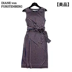 【美品】ダイアンフォンファスティング　ロングワンピース　リボン　総柄　シルク　2