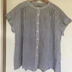 【無印良品】フレンチスリーブブラウス　 M〜Lサイズ グレーストライプ