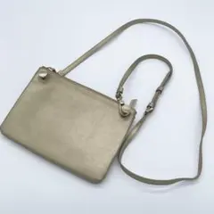 フルラ　2way ショルダーバッグ ダブルファスナー レザー　ゴールド　ロゴ金具