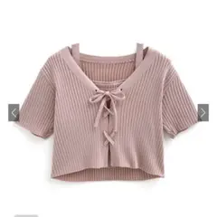 レースアップカーディガン×キャミソールニットアンサンブル　k9360e　グレイル