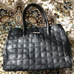 オーストリッチレザー キルティング ハンドバッグ　黒