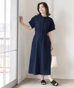美品✨】洗える✨】接触冷感／吸水速乾】 リネンライク シャツワンピース Sのサムネイル