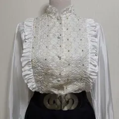 ヴィンテージ フリル ゴールド花柄刺繍ブラウス ゴールド装飾 クラシカル レトロのサムネイル