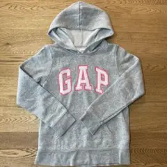 GAP キッズ パーカー M（130）グレー ピンク ロゴ 裏起毛