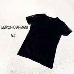 EMPORIO ARMANI メンズTシャツ カットソー 銀箔ロゴ ブラック M