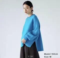 PLST エクストラファインメリノウールミドルゲージクルーネックセーター ブルー