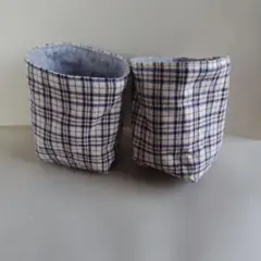 布バスケット チェック グレー ハンドメイド