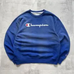 鬼フェード　ボロ　スウェット　褪色　グラデーション　ブルー　群青　スポーツ　L