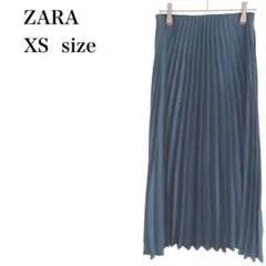 ザラ/プリーツスカート/光沢/サテン風/ロング丈/XS/ブルー/上品/きれいめ