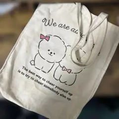 犬イラスト付きキャンバストートバッグ