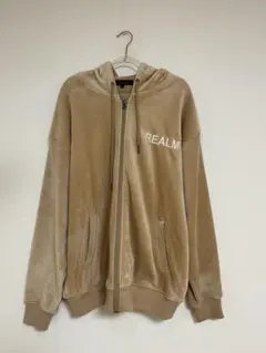 ベージュ ベロア ジップパーカー フーディー Lサイズ