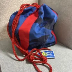 新品タグ付　浴衣用 巾着バッグ 赤×青 底板付き 約13cm サムライブルーのサムネイル