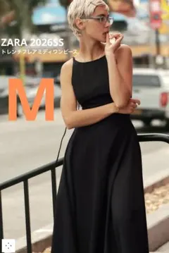 【ZARA】ザラ M トレンチフレアミディワンピース リボン キャミワンピース