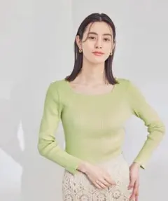 ROPÉ スクエアネック8分袖コットンリブニット　美品