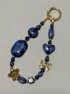 G089 ビーズストラップ　青