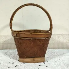 【SALE】アンティーク　竹籠　網代編み　天然竹　おまけ付き♪